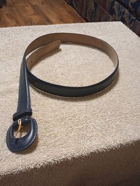 Dark Navy Black Leather Belt with Gold-Tone Buckle 34inches